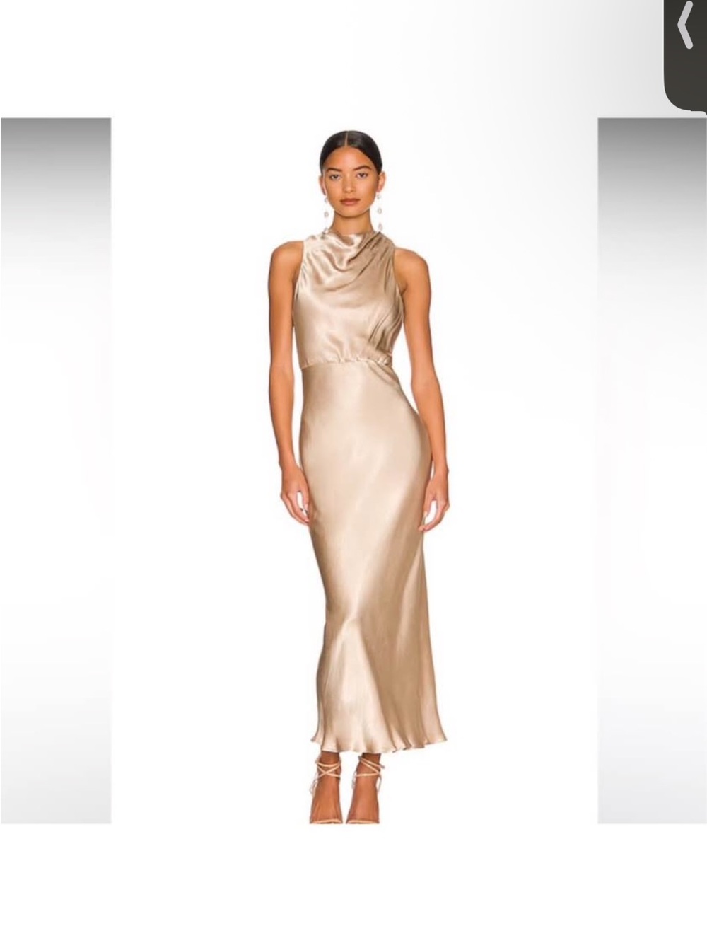 Shona Joy Champagne Satin Cowl-Neck Maxi Dress